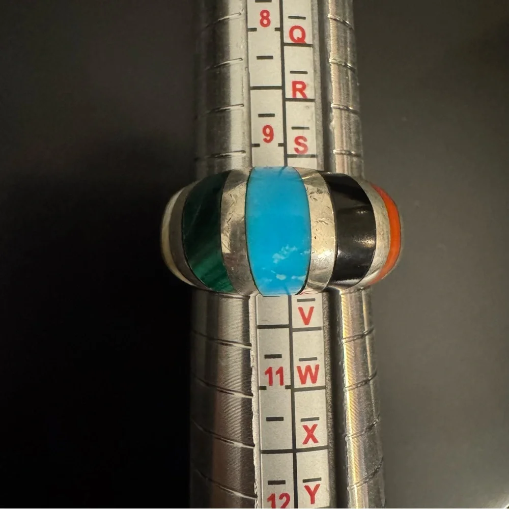 Heavy Vintage Southwestern Sterling Silver Channel Inlay Ring